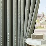 jinchan Boho Blackout Curtains for Bedroom, Striped Patterned Sage Green Curtains 96 Inch Long Room Darkening Curtains for Bedroom Grommet Top Thermal Insulated Windows Curtain Set 2 Panels