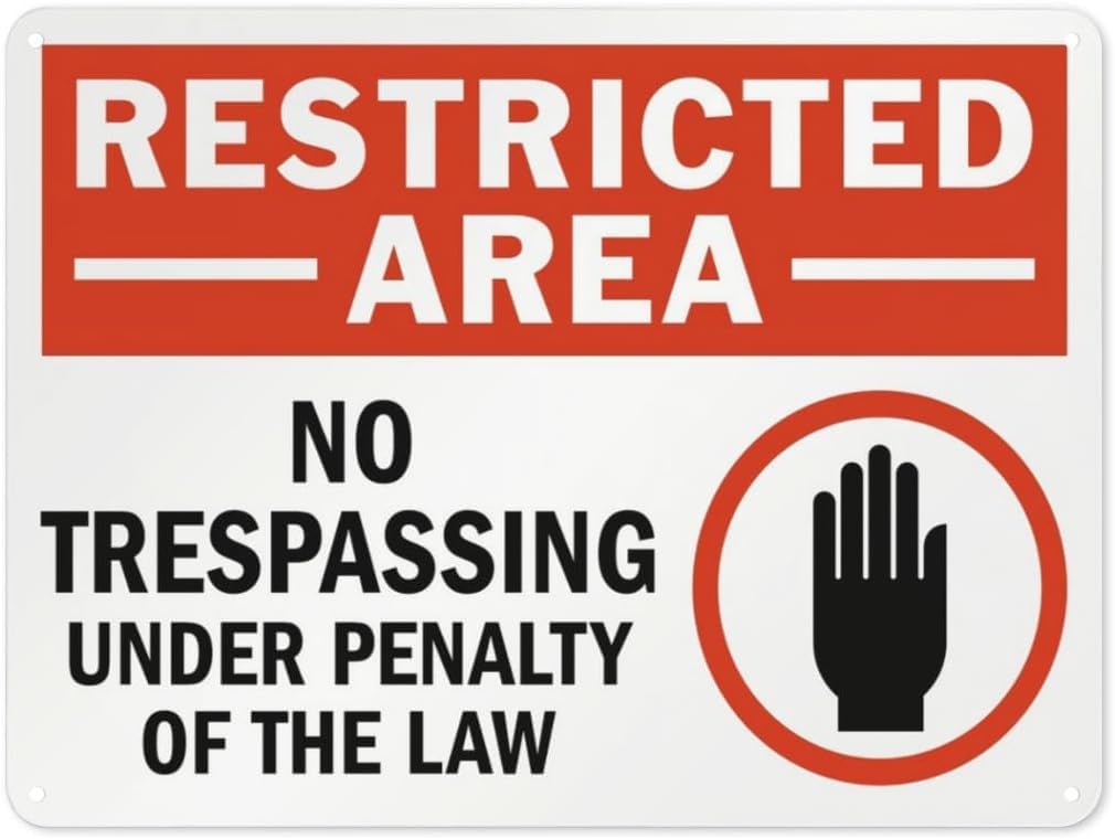 Warning Notice No Trespassing Under Penalty of The Law Rust Free Aluminum Tin Sign - Traffic Safety Decor with Pre-Drilled Holes for Workplace, Private Property - 12x8 Inch​