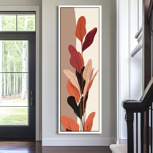 Tableau abstrait de feuilles sur toile vertical sans cadre 55x165 cm - 3