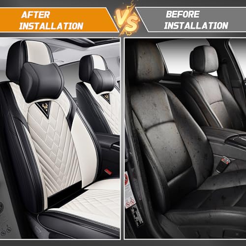 Image of Fit for Toyota RAV4 Seat Covers Full Set 2008-2026 | Nappa Leather Seat Covers for RAV4 Full Set, Airbag Compatible, Full Coverage Seat Protectors, Easy Install(Black /White)