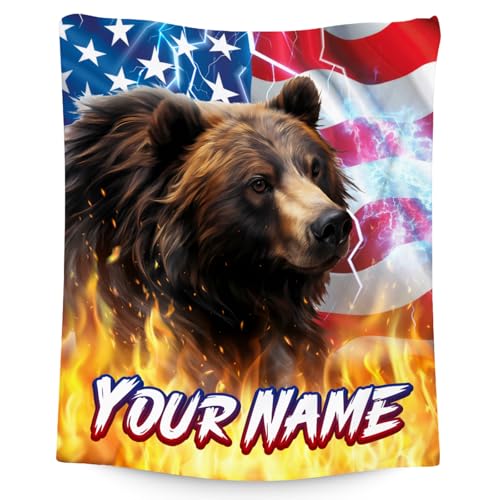 Blanket for Boys - Personalized Bear Gifts with Name - Cozy Soft Fleece Throw for Couch, Bed - 4 Sizes
