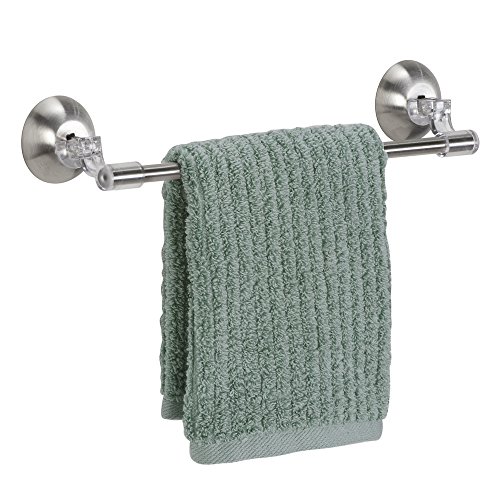 mDesign Suction Washcloth Bar for Bathroom Shower - Clear/Brushed Stainless Steel