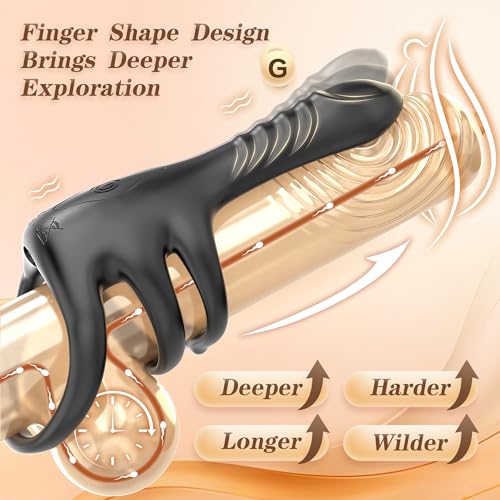 Image of Vibrating Cock Ring with Realistic Finger Vibrator for Couples Sex Toys, Vibrating Penis Ring Vibrator with 3 Rings & 9 Vibration Modes, Clitoral Stimulator Adult Couple Toys for Women Men