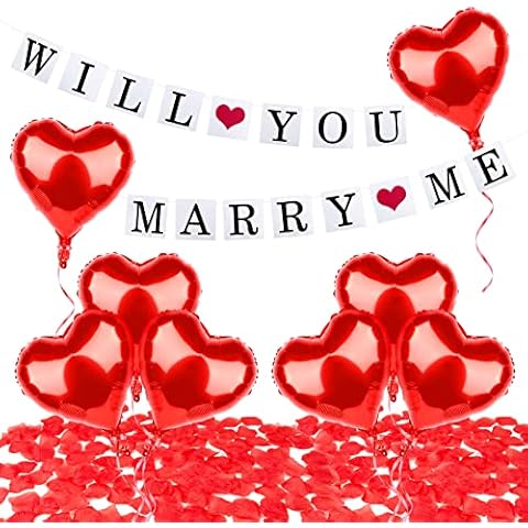 Proposal Decoration Set, Will You Marry ME Banner + 8 Heart Balloons + 200Pcs Rose Petals Marriage Proposal Wedding Engagement Ideas Decorations Cover