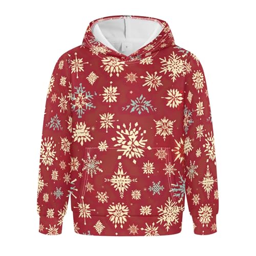Kids Hoodies Sweaters Christmas Xmas Snowflake Hooded Sweatshirts with Big Pockets for Boys Girls B0400090