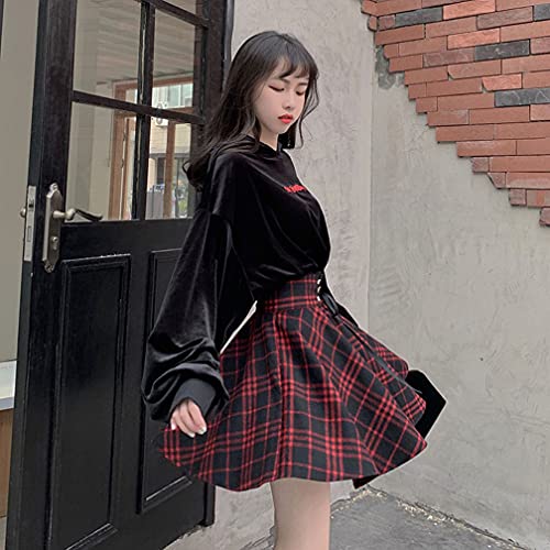 Women Girls Plaid A Line Short High Waist Y2K Punk Gothic Skirt Flare Pleated Mini Skater Tennis School Skirt3