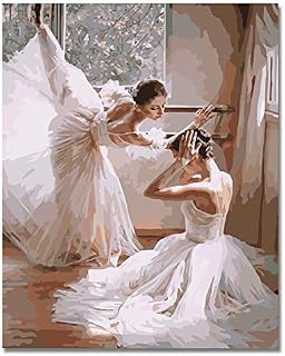BOSHUN Wooden Framed Paint by Numbers Kits with Brushes and Acrylic Pigment DIY Canvas Painting for Adults Beginner- Ballet Dancers 16 x 20 inch