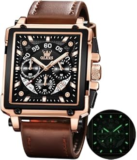 OLEVS Watches for Men Quartz Chronograph Leather Fashion Dress Watch Date Waterproof Luminous Casual Square Business Wrist Watches …