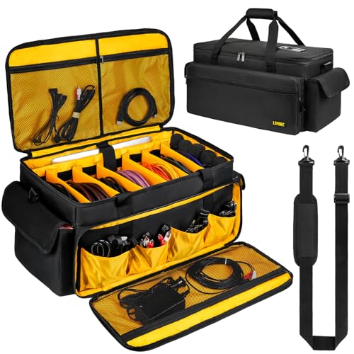 Große DJ-Equipment-Tasche mit 6 herausnehmbaren Trennwänden,Kabeltasche mit Fächern für Laptop und Mikrofon,Reise-Organizer-Tasche für DJ-Equipment,Musiker,Profis und DJ-Zubehör (55 x 30 x 28 cm)
