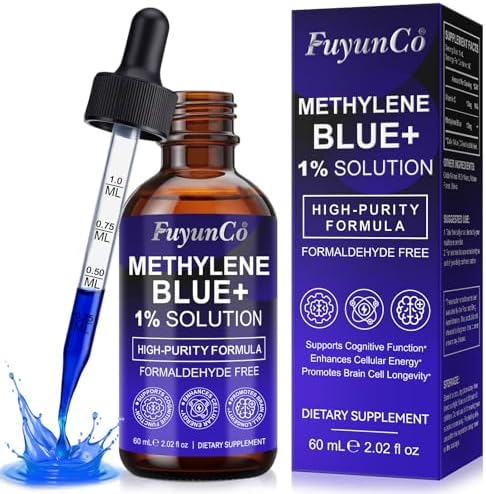 Methylene Blue Drops – Methylene Blue Pharmaceutical Grade, 1% Solution Supplement for Humans Brain Health, Focus & Cognitive Support, No Formaldehyde, 60ml (2.02FL.OZ)
