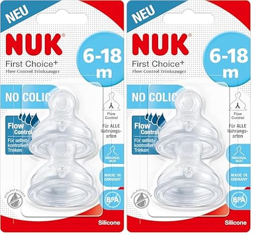 NUK First Choice+ Flow Control - Juego de 2 tetinas para biberones (6 a 18 meses, válvula anticólicos, sin BPA) (Paquete de 2) | Ya disponible en tu tienda friki favorita! En mundofriki.es!