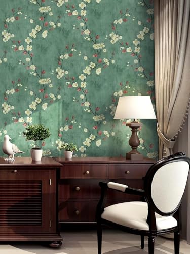 Image of Green Floral Self Adhesive Wallpaper, Waterproof Peel and Stick Removable PVC Wall Sticker for Living Room and Home Decoration (45x300 cm - Pack of 1)