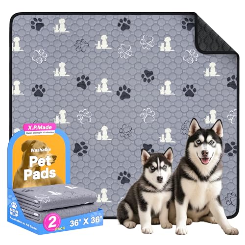 Image of Washable Pee Pads for Dogs, 2 Pack Reusable Puppy Pads, Waterproof Pet Pee Pads for Dog Potty Training, Extra Large Dog Pee Pads for Crate, Playpen, and Whelping, Durable and Absorbent, Gray 36 inchx36 inch