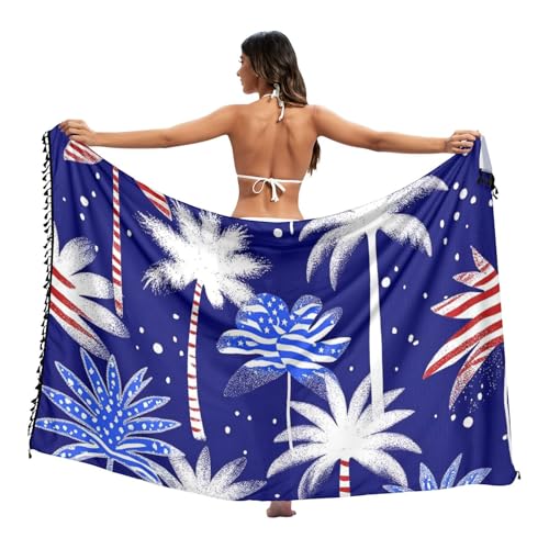 GuoChe Cubierta de traje de baño suave para mujer, parte inferior de bikini de 45 x 70 pulgadas, Palmera patriótica con bandera de Estados Unidos texturizada, Large