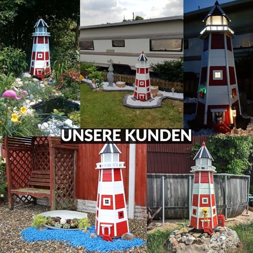 Deko-Shop-Hannusch XXL Leuchtturm – 1,40 M Hoch, Aus Holz, Mit LED-Beleuchtung, Wetterfest, Für Garten & Terrasse