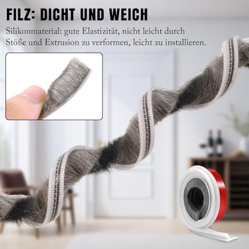Selbstklebender Türdichtung Zugluftstopper mit Schallschutz Bürste: 100*5cm White Kälteschutz Gegen Insekt Dichtungsband für Türen Dichtung Luftzugstopper für Door Stopper Windschutz Staubschut (Weiß)
