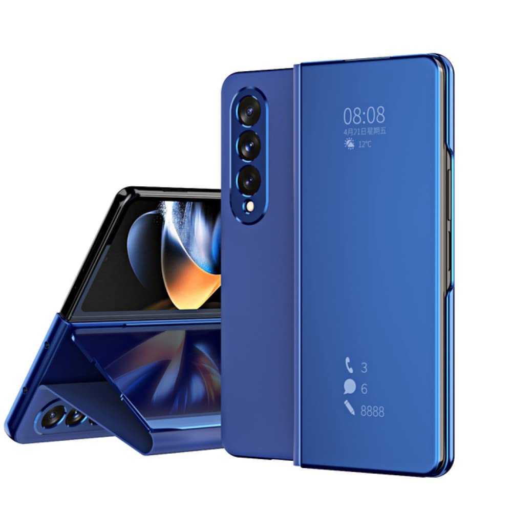 Protection cuir Galaxy Z Fold 4 flip case miroir bleu de haute qualité
