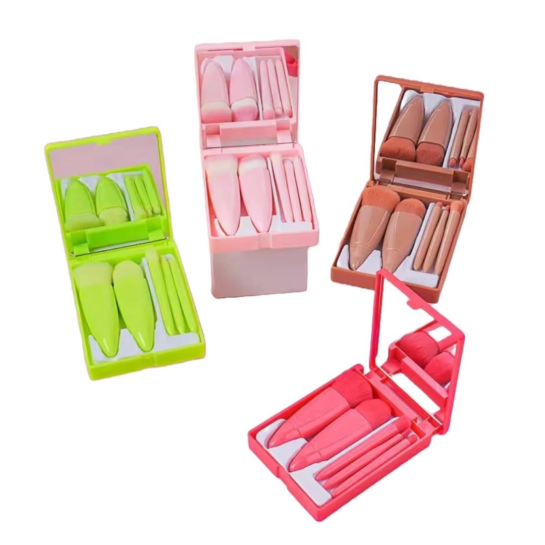 5 Piece Mini Makeup Brushes Set, Travel Small Makeup Brushes with Brush Case Built-in Mirror, Portable Cosmetics Brushes for Eyeshadow, Powder, Foundation, Blush - Multicolored for Women, Girls & Teens-image-45