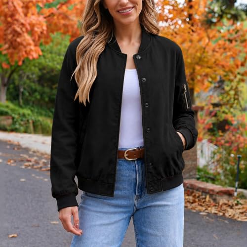 Womens Bomber Jacket Lightweight Button Down Coat Casual Fall Jackets - image 2