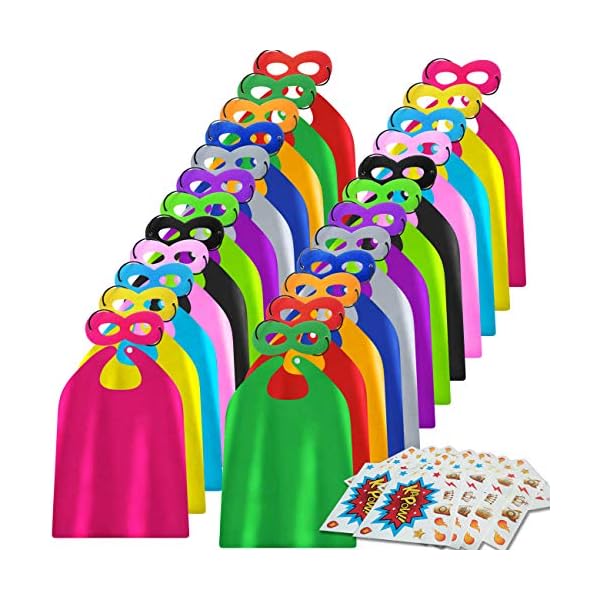 Adjoy superhero capes and masks 24 sets for kids with superhero stickers decoration - superhero themed birthday party capes