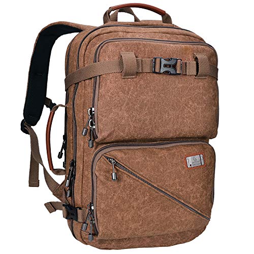 WITZMAN Travel Backpack for Men Carry On Canvas Backpack Duffel Bag Durable Rucksack (A561 Brown)