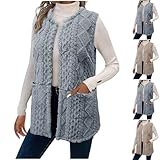Women's Blue Sherpa Gilets - Ladies Winter Warm Jacquard Gilet Sleeveless Jacket Fuzzy Thickened Thermal Waistcoat Cardigan Pocket Body Warmer