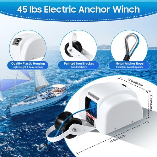 Anker Seilwinde Elektrische Ankermaschine Freifall-Elektroankerwinde FüR Salzwasserboote Mit Funkfernbedienung Ankerwinde Salzwasserboot Mit Fernbedienung Winde Salzwasser Fernbedienu 45LBS 20Kg 12V
