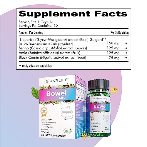 Avalife Bowel Clear Natural Laxative With Senna Extract (60 Capsules) - Herbal Laxative Supplement For Constipation, Indigestion, And Gas Relief | Gluten Free, Vegan, Non-Gmo #TOP3