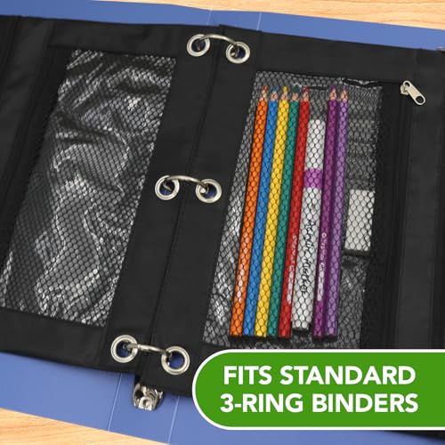 Image of Pencil Pouch for 3 Ring Binder, Heavy Duty Canvas Dual Zipper Pen Bag with Clear Window, Smooth Metal Zipper, Fit Standard 3-Ring Binders for School Office Travel Supplies (Black)