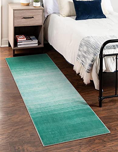 Wonnitar Modern Ombre Kitchen Rug Runner 2X6 Ft,Green Non-Slip Laundry Room Runner Rug,Washable Abstract Bathroom Carpet Runner Low Pile Floor Carpet For Bedroom Doorway Entryway #TOP5
