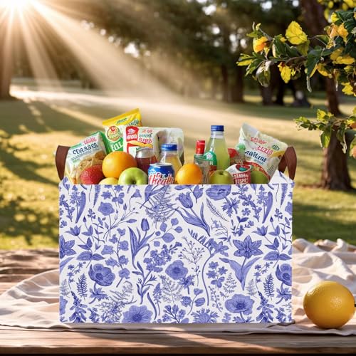 Image of Chinoiserie Rectangle Storage Basket, Blue | Gift Basket Collapsible, Toy Bin, Nursery Playroom Bedroom Decor, Baby Child
