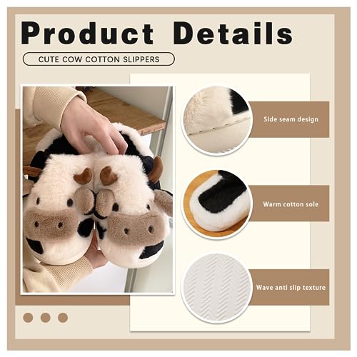 JosuE Cow Slippers With Cow Socks Animal Fuzzy Slippers Non-Skid Winter Warm Cozy For Women Teen Girls Outdoor Slippers2