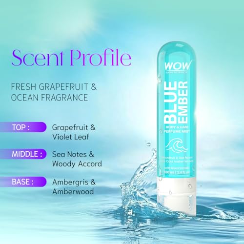 Image of WOW Skin Science Blue Ember Unisex Body & Hair Perfume Mist | Fresh Aquatic Amber Fragrance with Niacinamide | Lightweight, Skin-Close Scent for Men & Women | Grapefruit & Sea Notes over Cool Amber Woods | 100 ml