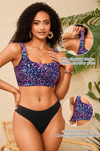 Image of Women Sport Bra Swimsuit Top - Swim Bra Bikini Top Only Scoop Neck Bathing Top 2025 Swimwear