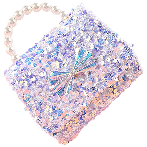Image of Todder Sequin Handbag Purse Girls Glitter Bow Wallet Crossbldy Bag | Small Sparkly Bag with Pearl Handle, Removable Crossbody Strap, Gift for Daughter Granddaughter Niece Little Girls