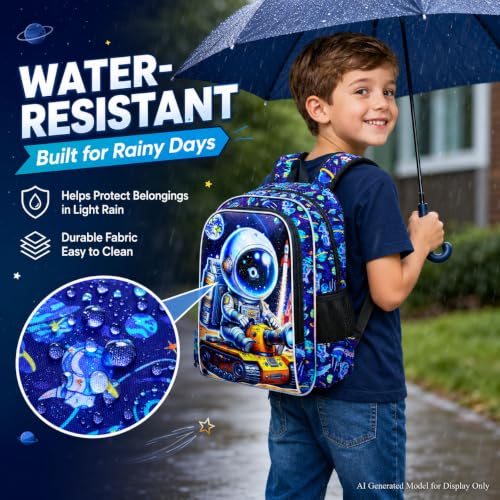 Image of WZLVO 3PCS Astronaut Bookbag for Boys, 16 inch Cool UV Printing Kids Backpack /School Bag with Lunch Box & Pencil Bag for Preschool to Elementary - Astronaut Driving a Yellow Tank