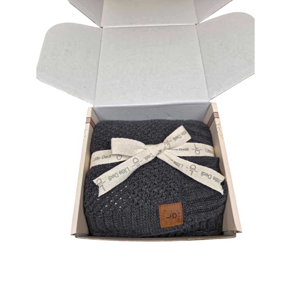 Little Dedi ZOE Babydecke 70x90 cm Charcoal - Kinderwagendecke & Kuscheldecke aus 50% recycelter Baumwolle & 50% Polyester - GRS & Oeko-TEX Klasse 1 - Weich & Waschbar - Geschenkbox