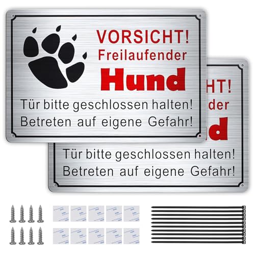 GTNCE 2 Stück Vorsicht Hund Schild 30x20cm, Warnung vor dem Schilder, Freilaufender Hund Schild Metall, Achtung Hunde, Witterungsbeständig und Stabil, Hundeschilder für Innen & Außen