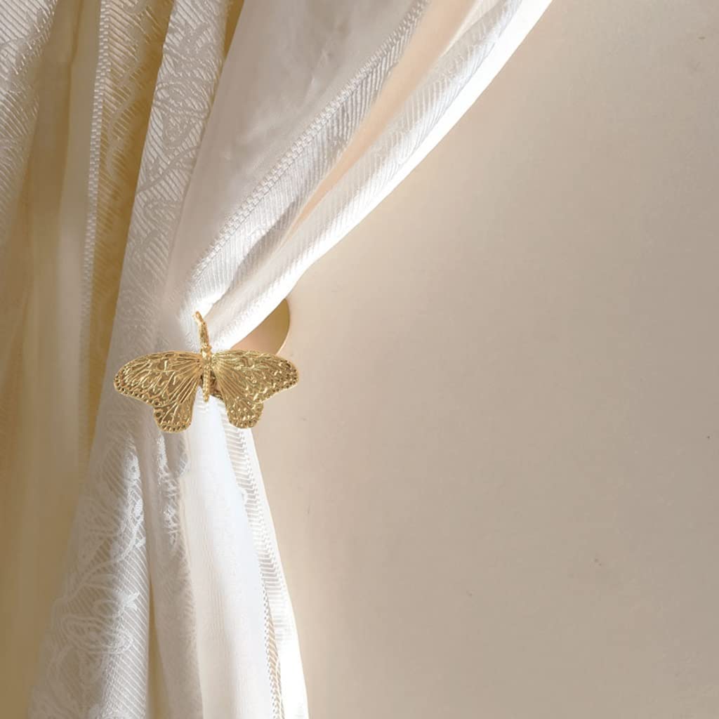 Swag Holders for Windows Home Decoration Butterfly Curtain Holdback Set of 2 Curtain Holders Wall Hook Metal Curtain Tiebacks (Color : Gold, Size : 13.8 * 5cm)