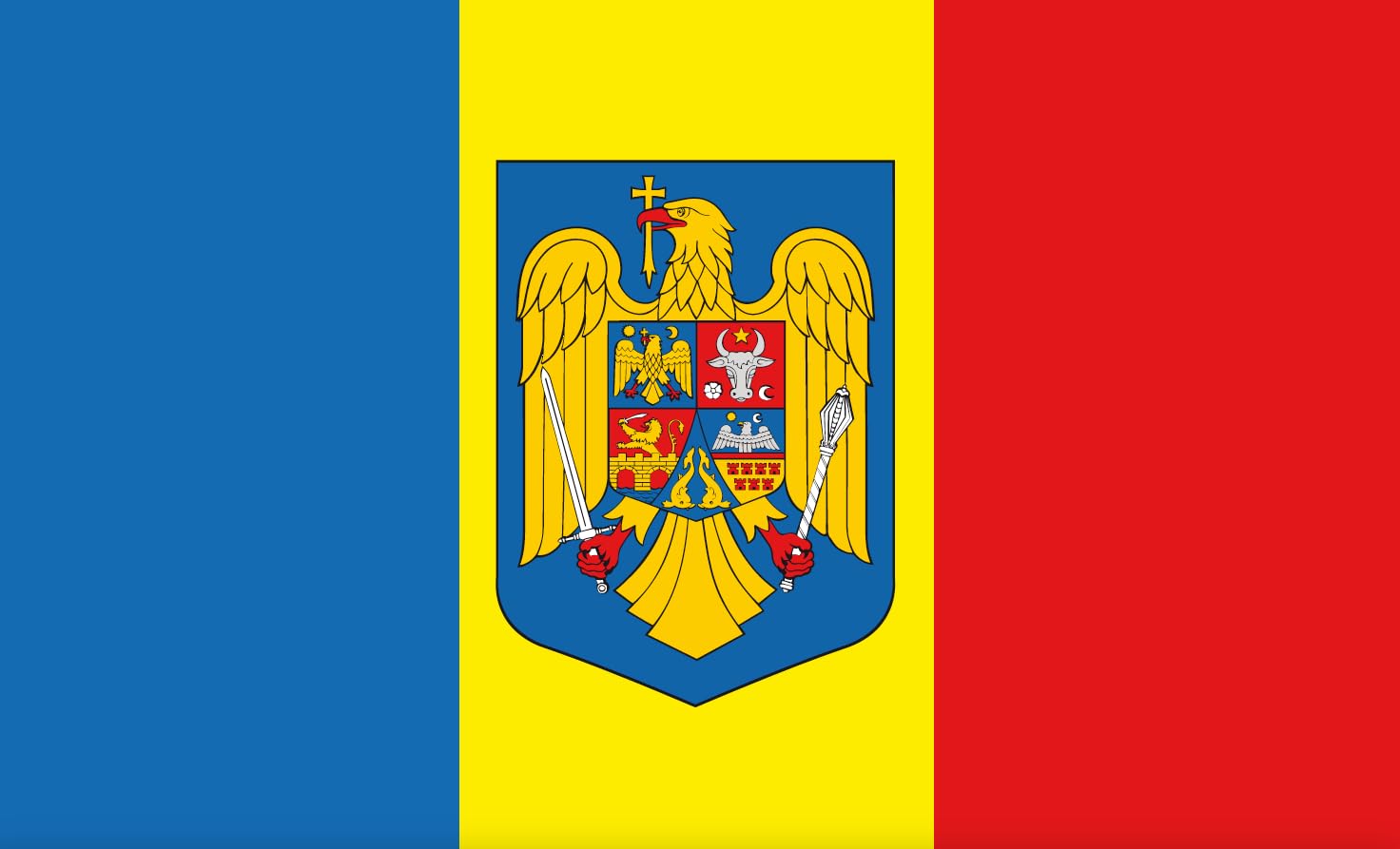 Drapeau de la Roumanie avec armoiries anti-déchirure tissu navire