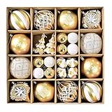 Christmas Ball Ornaments Set, 38ct 80mm Elegant White and Gold Assorted Xmas Tree Ball Ornaments, Shatterproof Christmas Tree Hanging Ornaments for Xmas Decoration