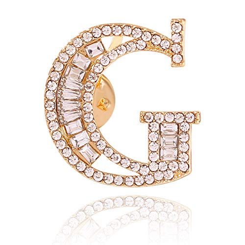 2 in 1 Initial Letter Alphabet Crystal Rhinestone Brooch Pin Necklace Set (G)