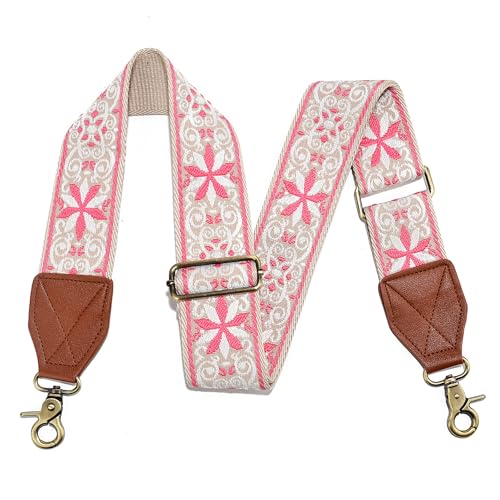 Image of LEMEDE Purse Strap,2 inch Leather End Shoulder Strap Adjustable Replacement,Retro Jacquard Multi-pattern Crossbody Bag Straps