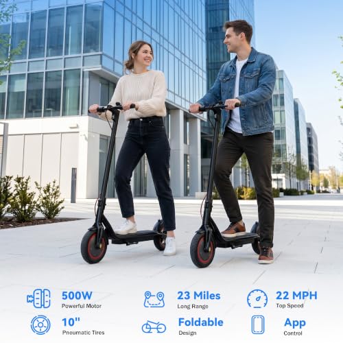 Image of Electric Scooter, 500W /750W Powerful Motor, 22 /25 MPH Top Speed & 23 /28 Miles Range, 9.3 inch /10 inch Tires, Foldable Commuter Scooter for Adults and Teens with Dual Braking,Cruise Control,APP Control
