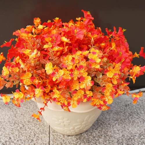 Artificial Flowers for Outdoor,14 Bundle Fall Realistic Faux Plants UV Resistant Fake Fake Plastic Flowers for Outside Indoor Porch Patio Window Box Planter Home Decor