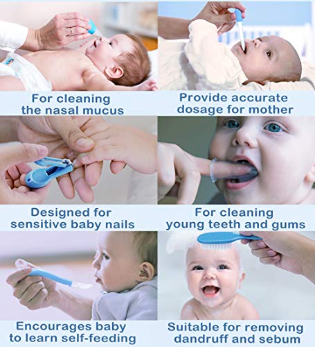 Artibear 18-in-1 Baby Healthcare & Grooming Kit, Portable Nursery Care Set Tools for Newborn Boy & Girl, Include Electric Nails Clipper, Blue