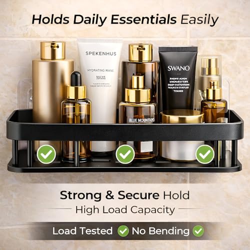 Image of DALUCI Bathroom Shelf Without Drill for Wall | Self Adhesive Bathroom Organiser | Wall Mounted Bathroom Shelves Rack | Strong Adhesive Storage Organizer Stand (Black, Pack of 2)
