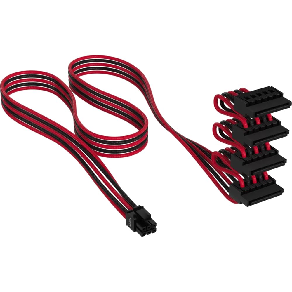 Corsair Premium individueel omhulde Type-5 SATA (4 connectoren) PSU-kabel - zwart