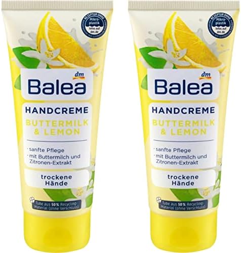 Balea Hand Cream Buttermilk & Lemon with Panthenol and Olive Oil 2 x 100 ml, Germany