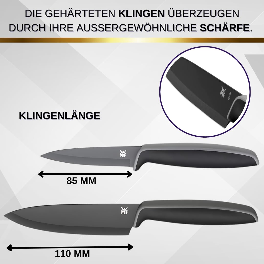 2-teiliges Messerset von WMF mit Wunschgravur - Küchenmesser mit Schutzhülle & Wunschgravur - Edelstahl, Ergonomisch, Spülmaschinenfest - Personalisierte Geschenkidee - Schwarz